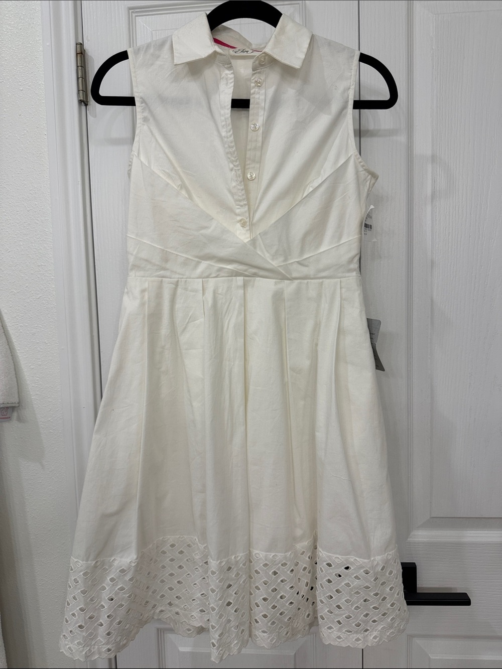 Eliza J White Eyelet Hem Sleeveless Collared Fit and Flare Dress Size 2P NWT